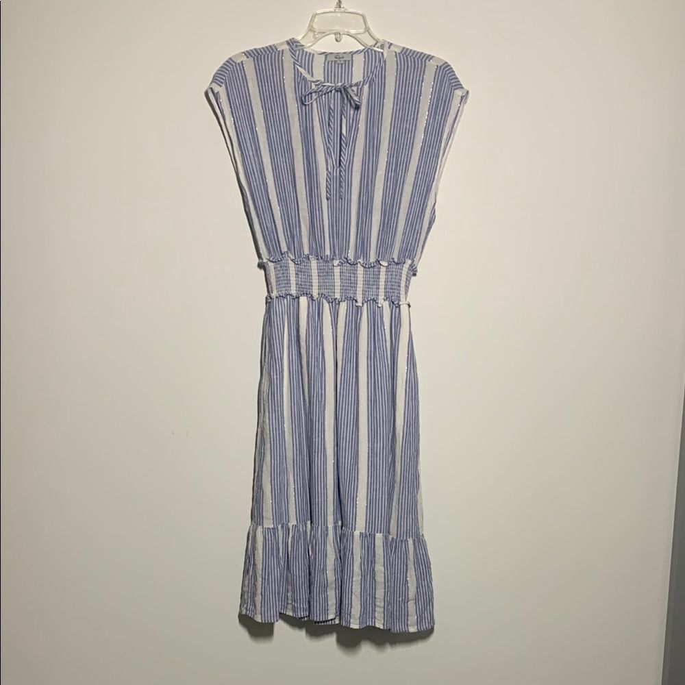 RAILS Ashlyn Midi Dress in Levanzo Blue White Silver Stripes Linen Blend Sz S - Picture 3 of 13